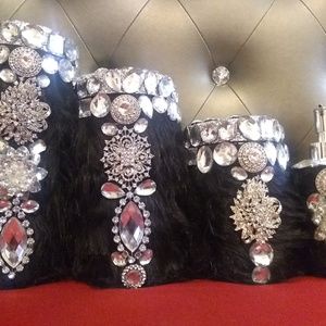 Crafts Black Fur Jewel Jars with Soap dispenser